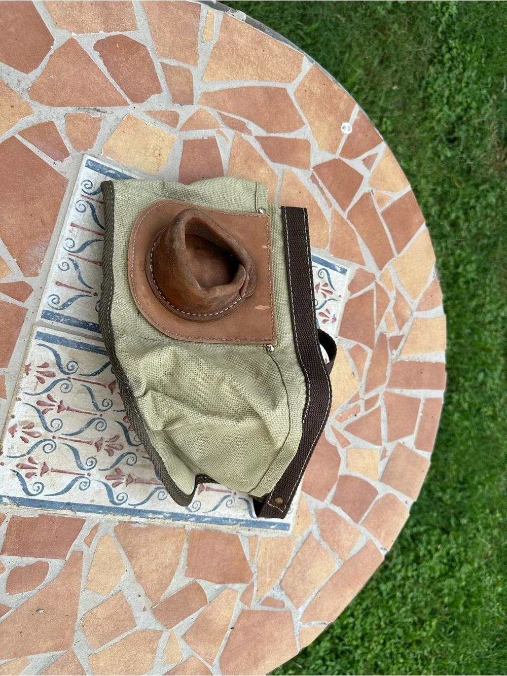 Canvas and Leather Men’s Tote Bag in Olive and Brown